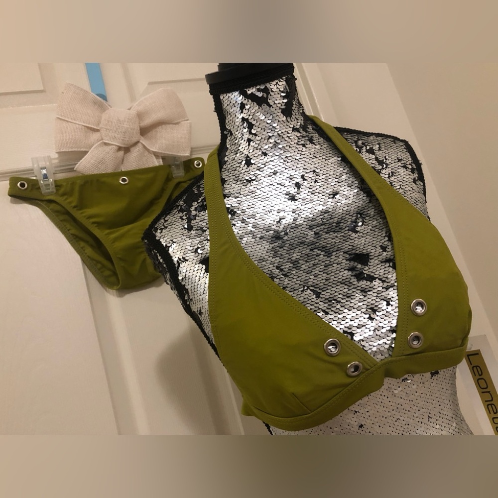 Olive Green with Silver Grommets NEW 2 Piece Bikini by Leonetti (NWT) Gorgeous